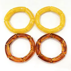 Fashion Acrylic 4PCS/Set Resin Amber Bamboo Bead Elastic Bracelet Bangles Tube Beads Handmake 2024 Trendy Designer Bracelet Set