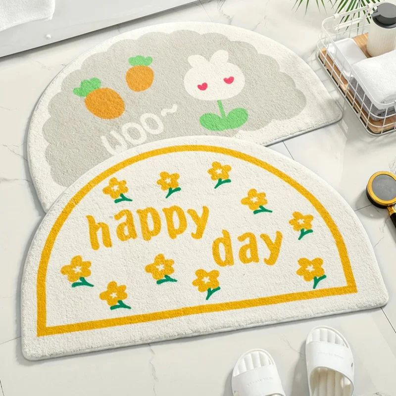 VIKAMA Faux Cashmere Soft Floor Rug Fresh Text Floral Carpet Home Entrance Carpet Bedroom Toilet Absorbent Non-slip Foot Mat