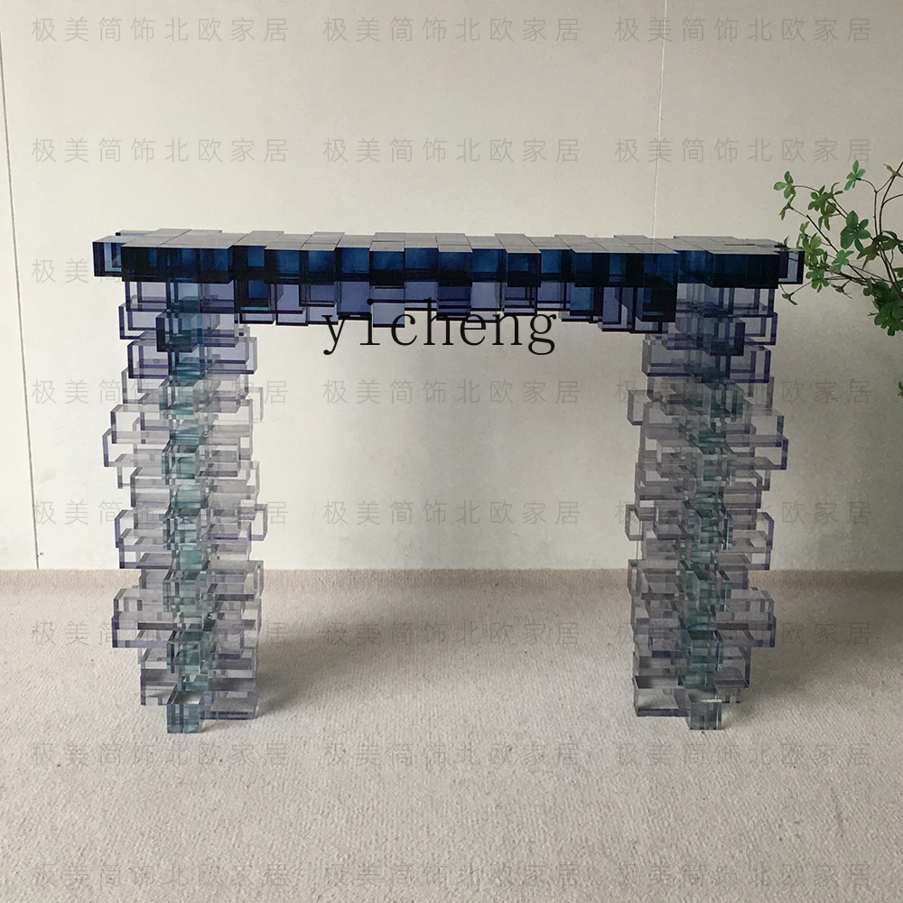 

crystal gradual change color square Xuanguan table exhibition hall large flat floor entrance foyer table villa end view table
