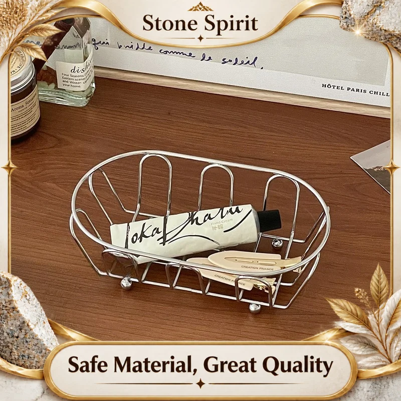 Minimalist Iron Metal Storage Basket | Ins Style Desktop Organizer for Jewelry Cosmetics Clutter Home Bedroom Vanity Bathroom