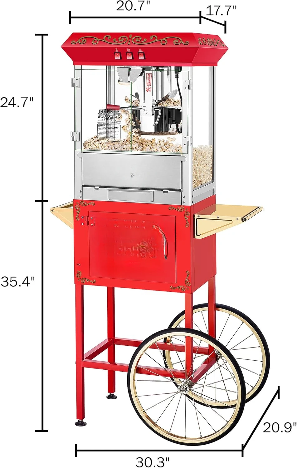 Perfect Popper Popcorn Machine with Cart and Stainless-Steel Kettle, Warming Light, and Accessories, 10oz