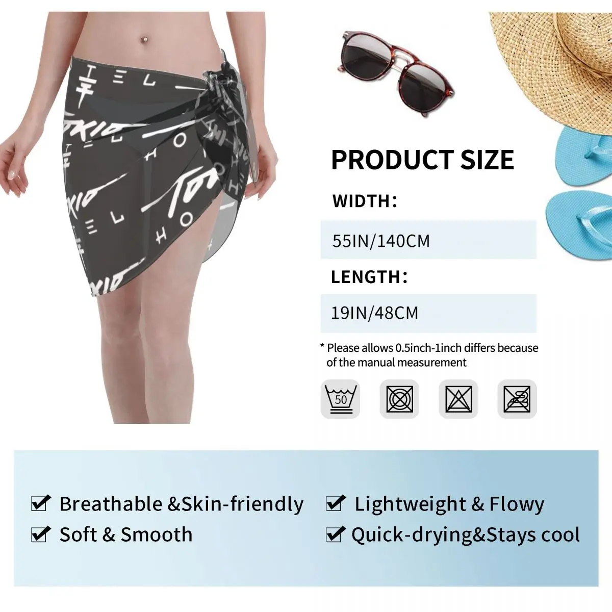 커스텀 토키오 호텔 록 밴드 Bill Kaulitz 비치 비키니 커버 업 랩 SeeThrough 비치 비키니 커버 업 짧은 스커트 시폰 스카프