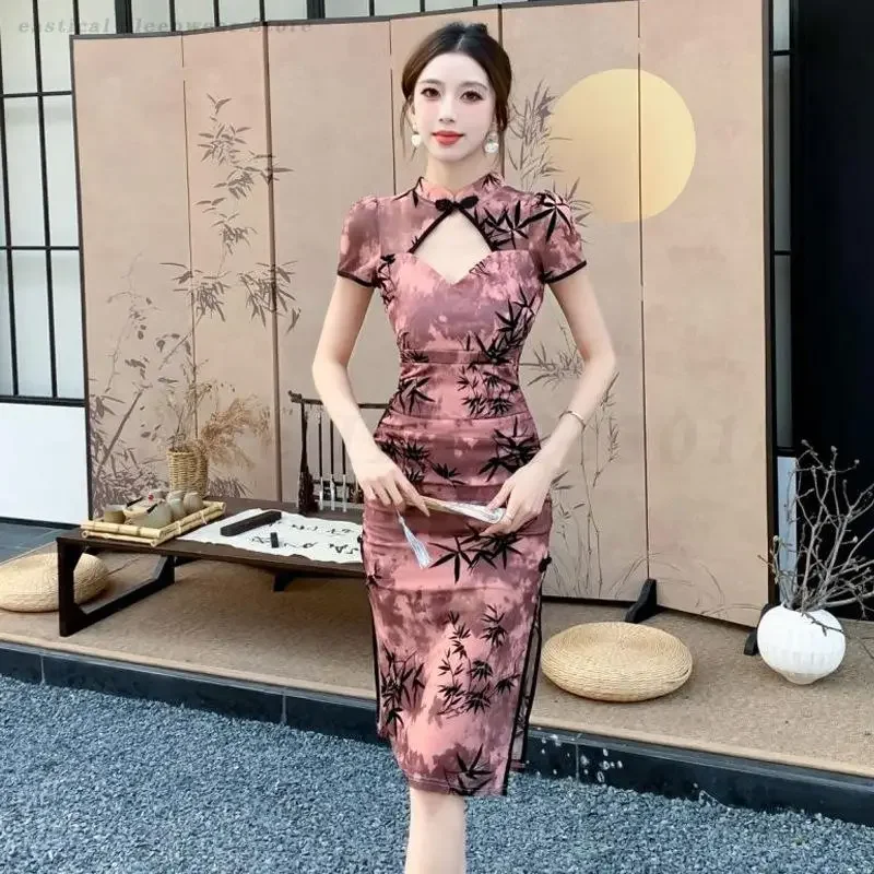 

Китайское традиционное платье, сексуальное полое Cheongsam, новый китайский стиль, Ципао, вечернее платье, нежное платье, винтажное Ципао с цветочным принтом
