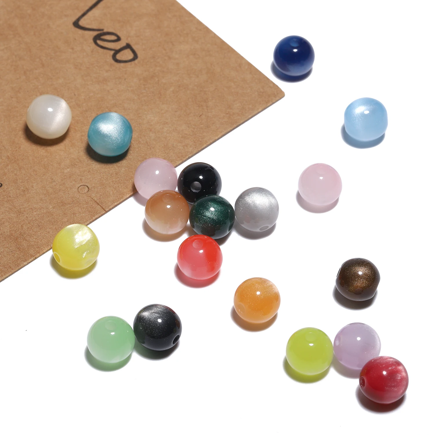 Mixed Colors Shiny Resin Cat Eye Beads Round Loose Spacer Beads For Jewelry Making DIY Necklace Bracelets Accessories 8mm 50pcs