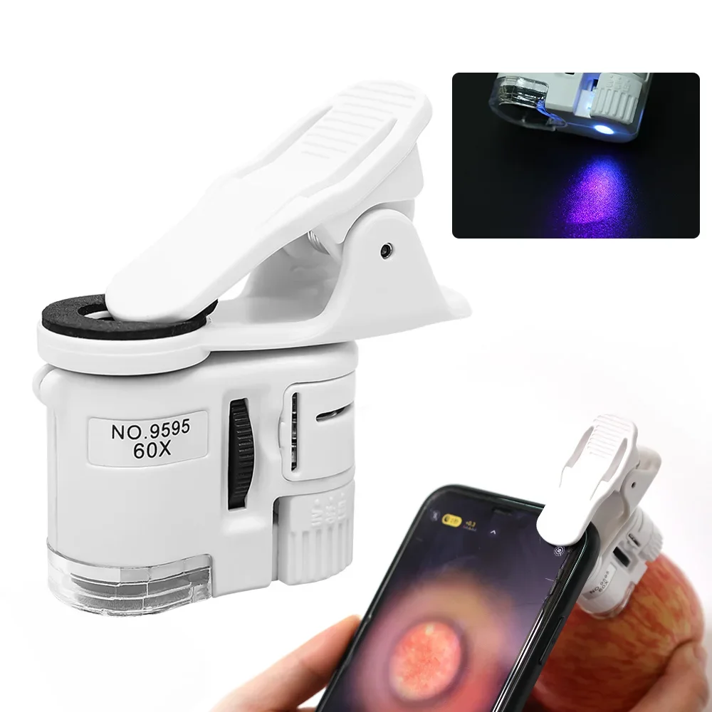 60X Mobile Phone Microscope Magnifier Universal Cellphone LED Macro Lens Optical Zoom With Micro Camera Clip Optical Instrument