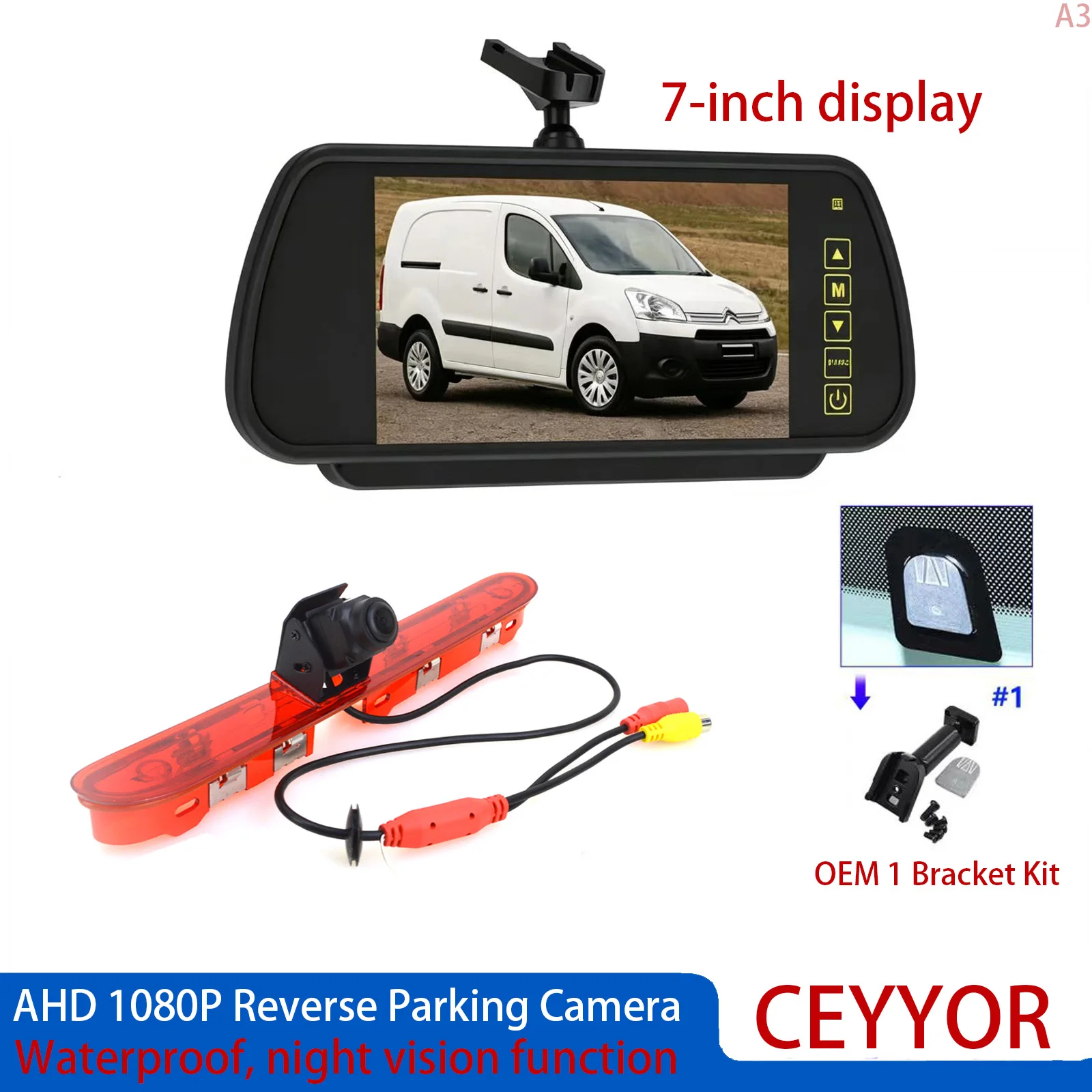 

AHD 1080P Reverse camera and 7-inch display kitFor Citroen Jumpy MK3 Peugeot Expert Vauxhall Vivaro C Toyota ProAce Fiat Scudo