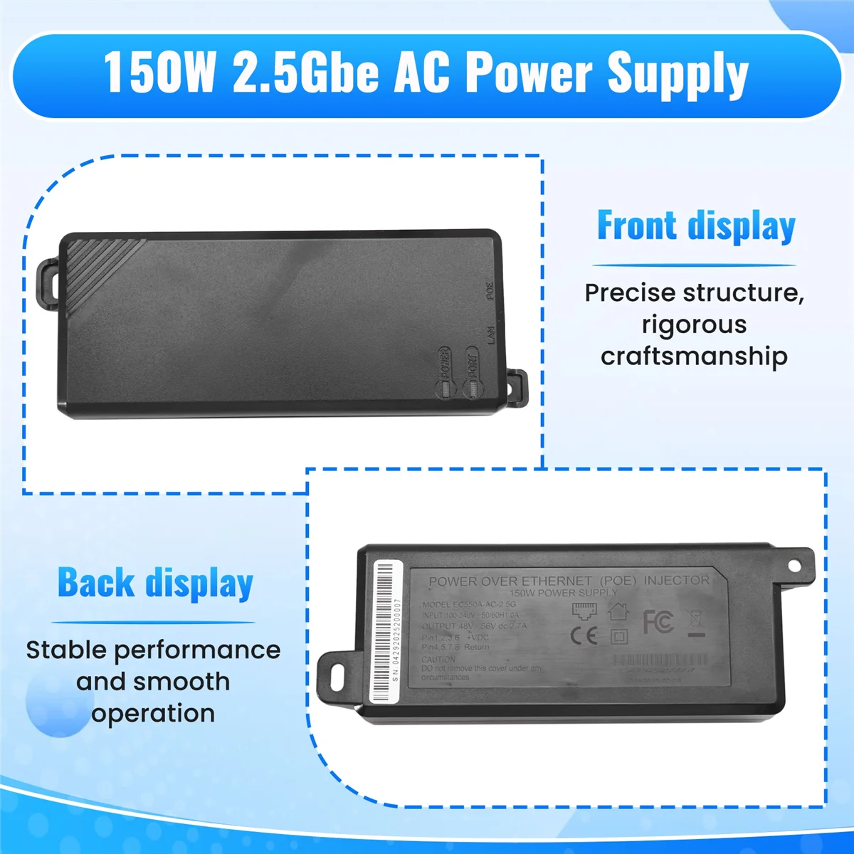 

【Ограниченный на складе!】{для Starlink GEN2/GEN3, 150 Вт, 2,5 габа, источник питания переменного тока, инжектор POE, вход 230 В постоянного тока, выход 48–57 В, выход POE, британская вилка