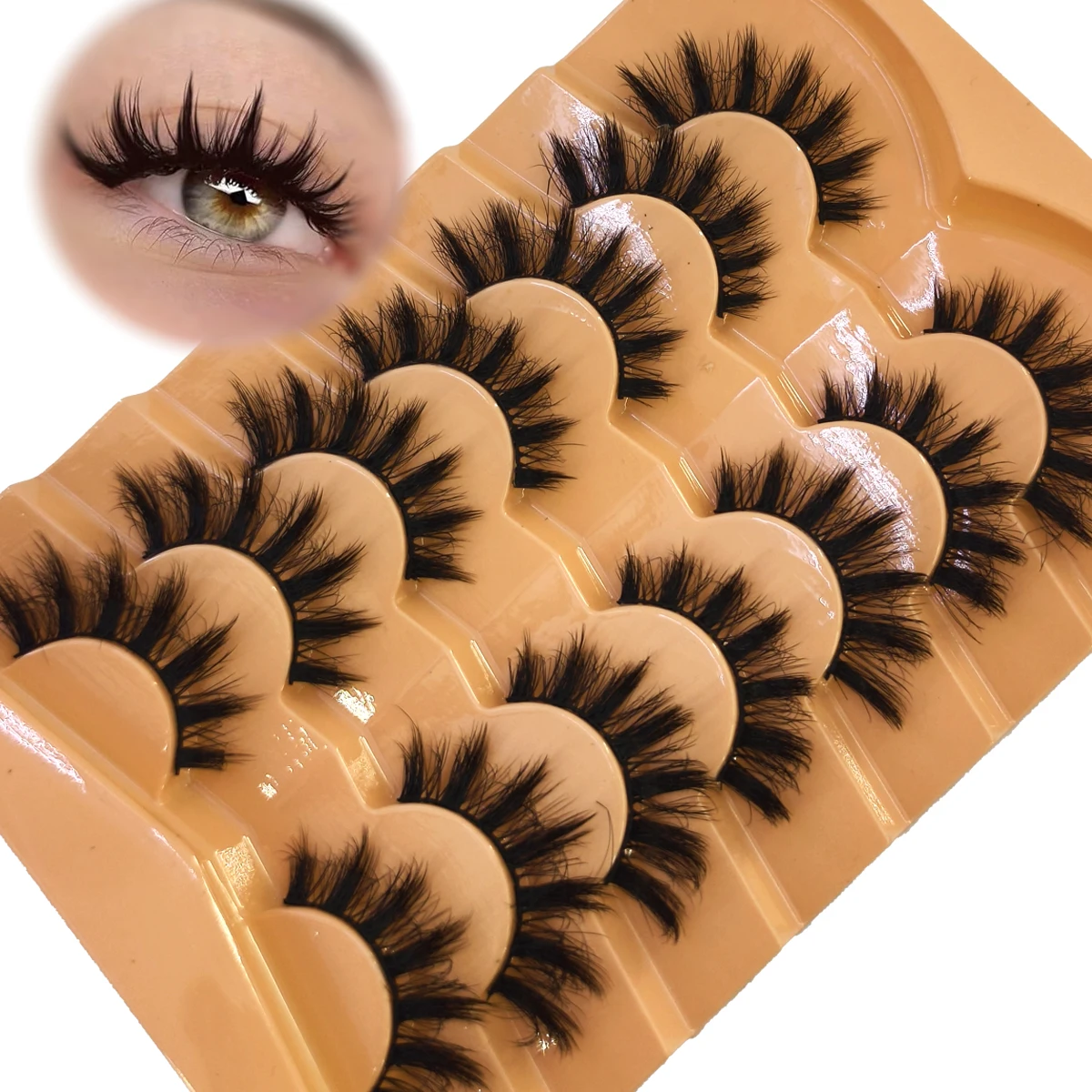 HBZGTLAD 7 Paar natürliche künstliche Wimpern, russische Wimpern, 3D-Nerzfell, wiederverwendbar, dichte russische gestreifte Wimpern und verlängerte Wimpern