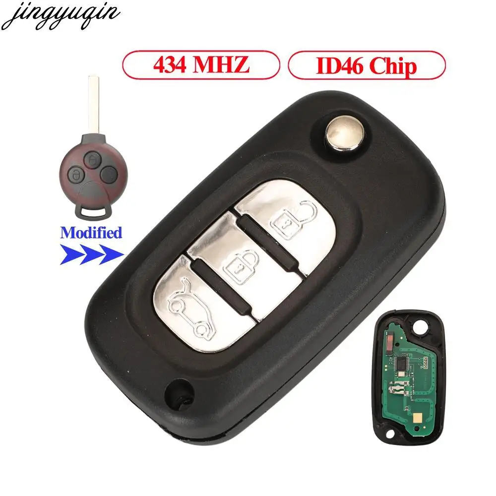 

Jingyuqin Upgrade Remote Car Key Alarm FSK 434MHZ ID46 PCF7941 For Mercedes Benz Smart Fortwo Flip Replacement Fob