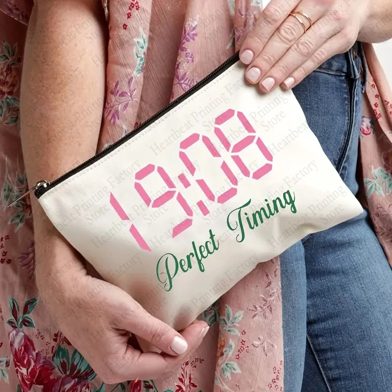 19:08 Perfect Timing Pattern Makeup Bag Sorority Gift Cosmetic Case Perfect Black Greek Sorority Gifts Paraphernalia Gifts