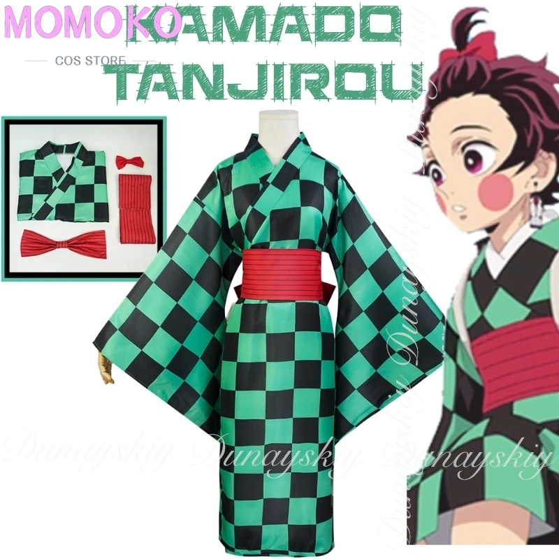 

Demon & Slayer Anime Kamado Tanjirou Cosplay Kind And Gentle Teenager In Green Clothes With Plaid Pattern Cosplay Costume Of Set