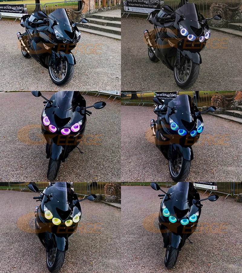 For Kawasaki Ninja ZX14 ZX14R ZZR1400 2006 2007 - 2025 Bluetooth APP Multi-Color Ultra Bright RGB LED Angel Eyes Kit Halo Rings