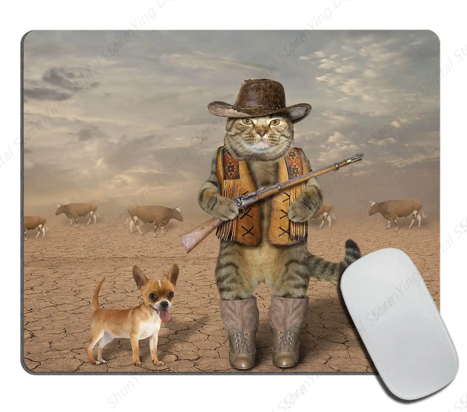 

Cowboy Cat And His Dog Premium Texture Mouse Pad Washable Mouse Pad Non Slip Rubber Computer Mouse Pad