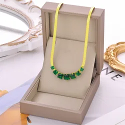 Fashion retro geometric design square neck chain green zircon collar chain Sen series exquisite versatile necklace gift