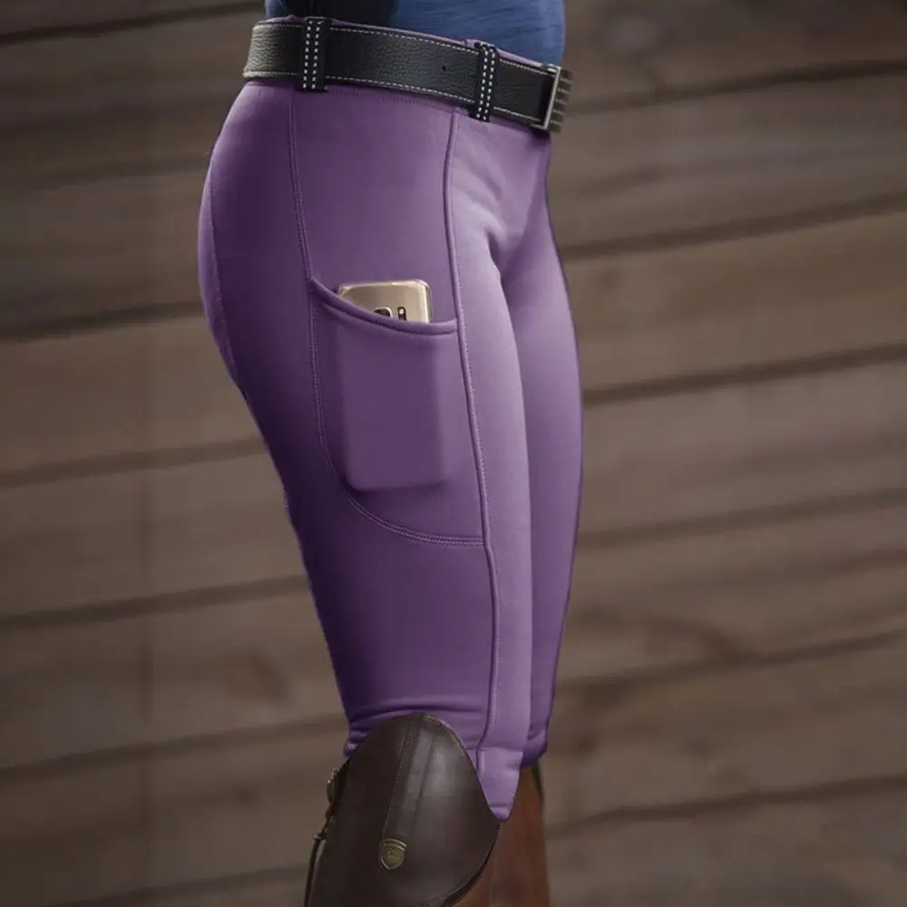 Pantalon équestre anti-boulochage avec poche pour téléphone, collants d'équitation minces, lifting des hanches, élastique, course de chevaux, fjCamping, vêtements