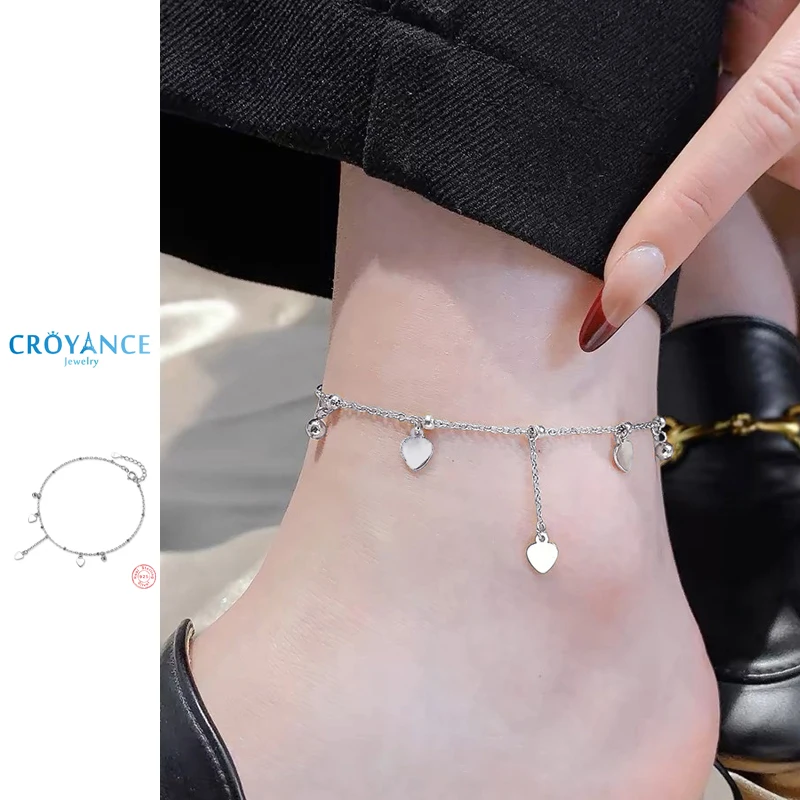 

Bohemia Elegant Heart Long Drop Chain Small Ball Bead Anklet 925 Sterling Silver Jewelry Gift Sexy Women Beach Golden Foot Chain