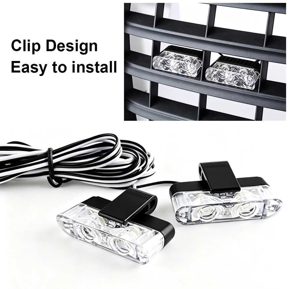 2 LED Vehicle Clip Signal Light Universal Car Front Grille Emergency Strobe Light Yellow LED Flash Lamp DIY Accessories - view 4