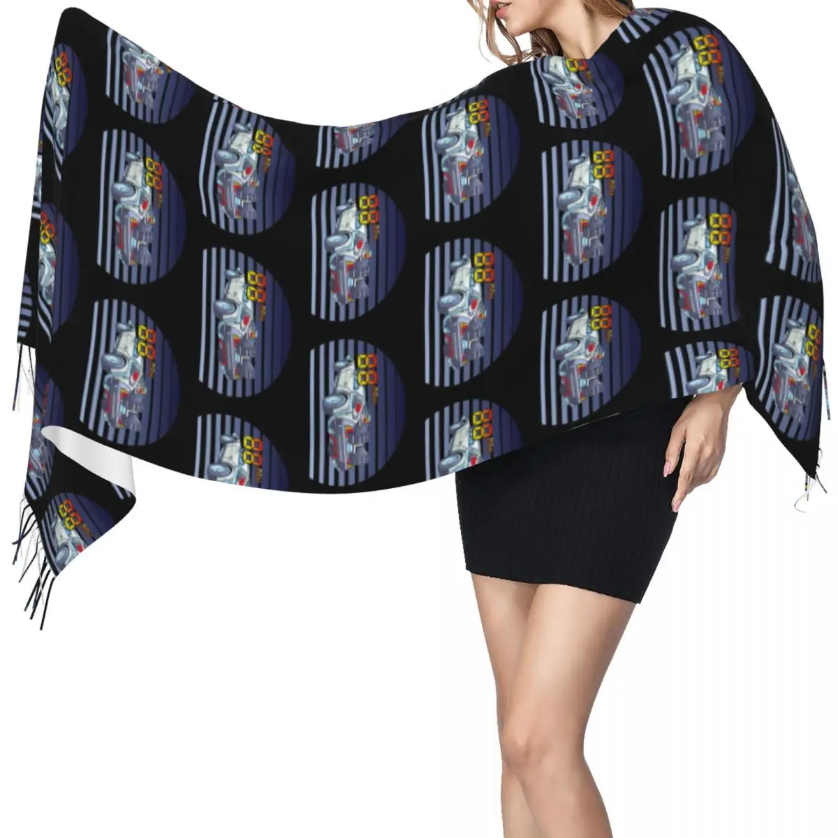 

DeLorean шарф «Назад в будущее» с кисточками, женские мягкие теплые шали и накидки, большая осенне-зимняя шаль