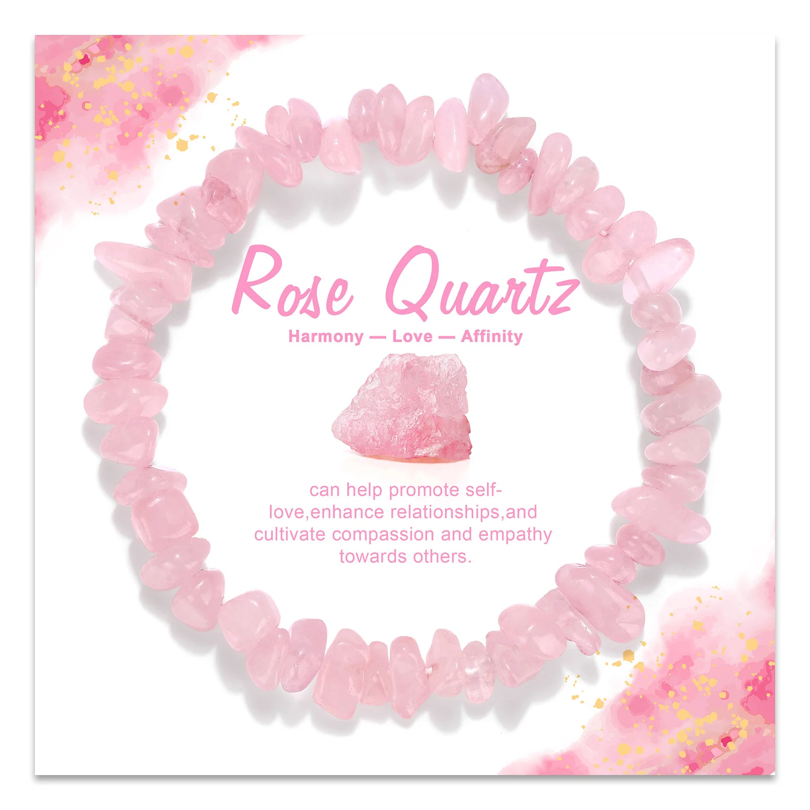 Natural 5-8mm Irregular Chip Beads Bracelet Rose Quartzs Stone Bracelets for Women Female Stretch Bracelet with Card Jewelry