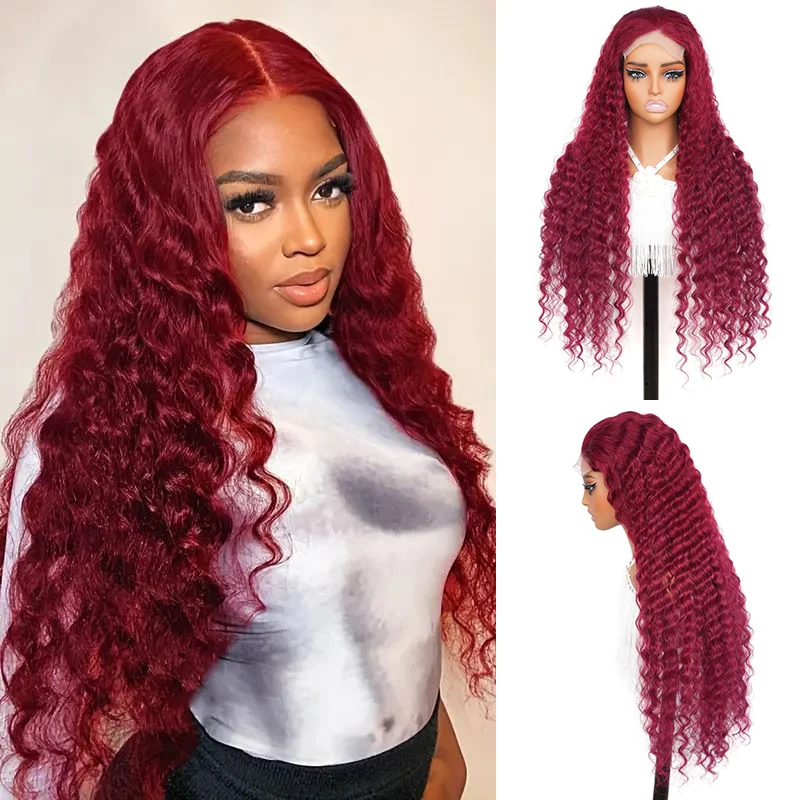 

Глубокая волна 99J Бордовые парики фронта шнурка Человеческие волосы 200 Плотность 5x5 HD Парики фронта шнурка Парики из натуральных волос для женщин Бесклеевой парик