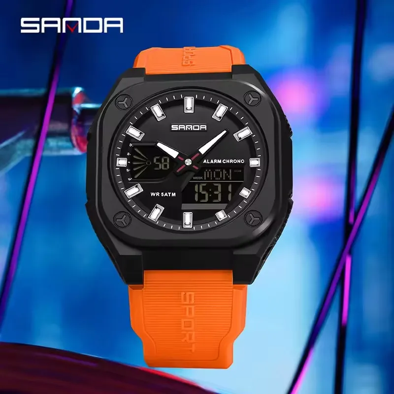 นาฬิกาข้อมือผู้ชาย SANDA 6268 รุ่นสปอร์ตอิเล็กทรอนิกส์ นาฬิกาอเนกประสงค์สำหรับกิจกรรมกลางแจ้ง นาฬิกานักเรียน นาฬิกาปลุก กันน้ำ ไฟกลางคืน นาฬิกาดิจิตอล
