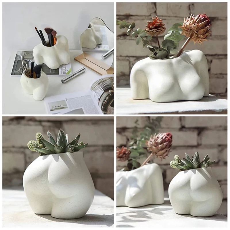 Mini vaso inferior para corpo feminino, plantador em formato de corpo com furos de drenagem, vaso de plantas de resina, lindo natal b