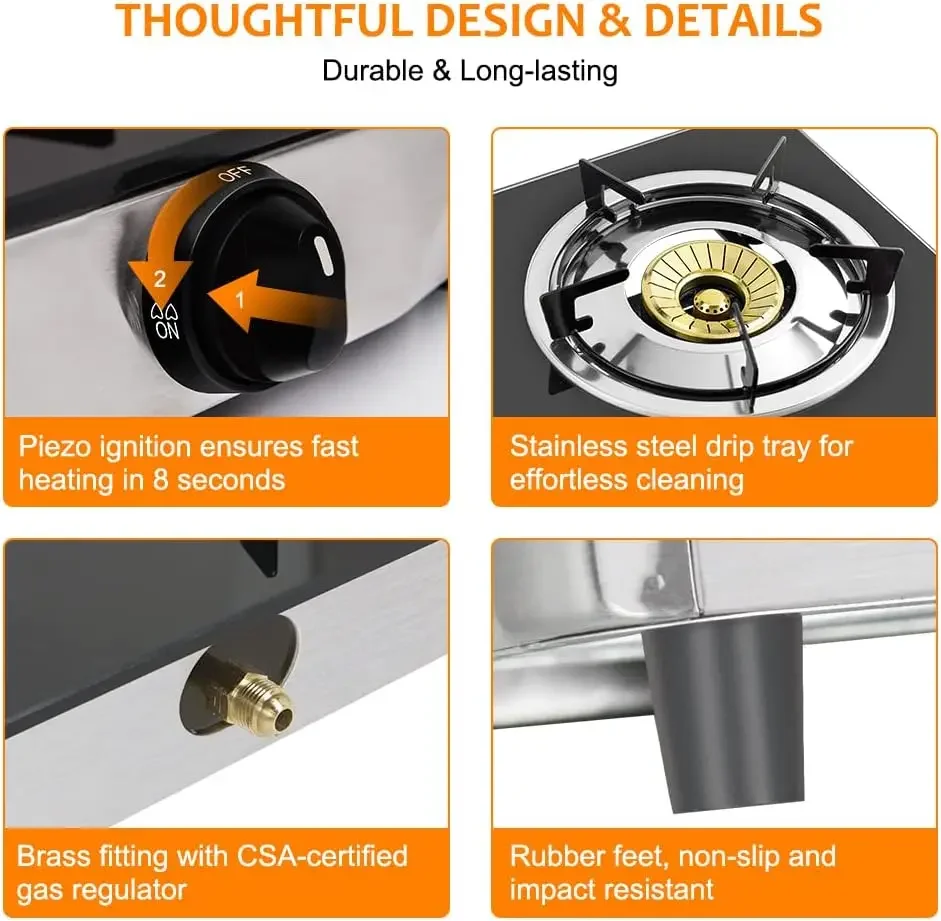 Propane Gas Stove with 21,600BTU, 3 Burners Propane Stove, Tempered Glass Camping Cooking Stove