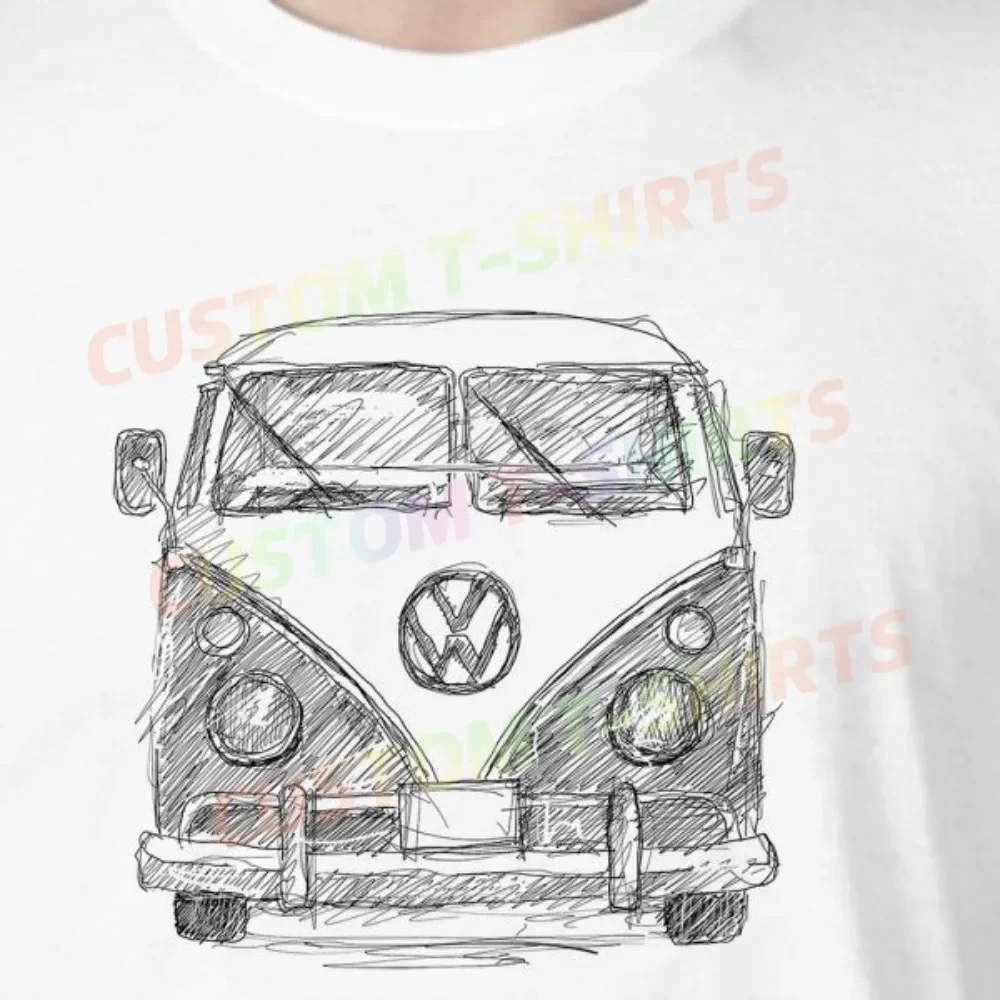 

173 254_VW_Campervan Fans' comic-style hand-drawn pattern T-shirts for both men and women in summer