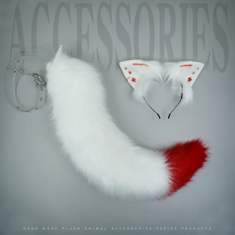 

Cosplay Animal White Fox Headwear Women Men's Ear Tail Sets Pet Halloween Costume Props Adult Accessories Cartoon Plush Headband