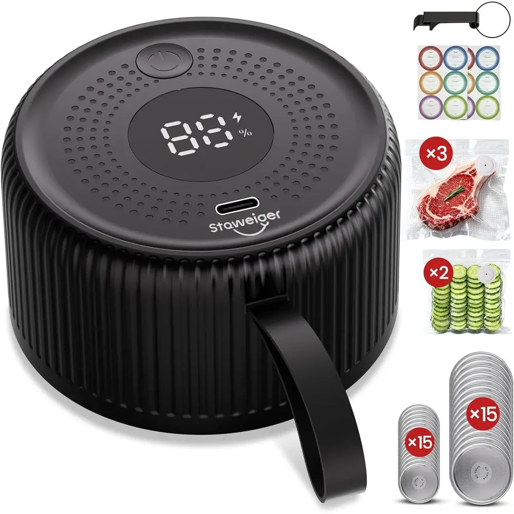 

Vacuum Sealer for Food Storage: Wide Mouth Jars, Regular Mouth Jars, Vacuum Bags, Portable Food Sealer