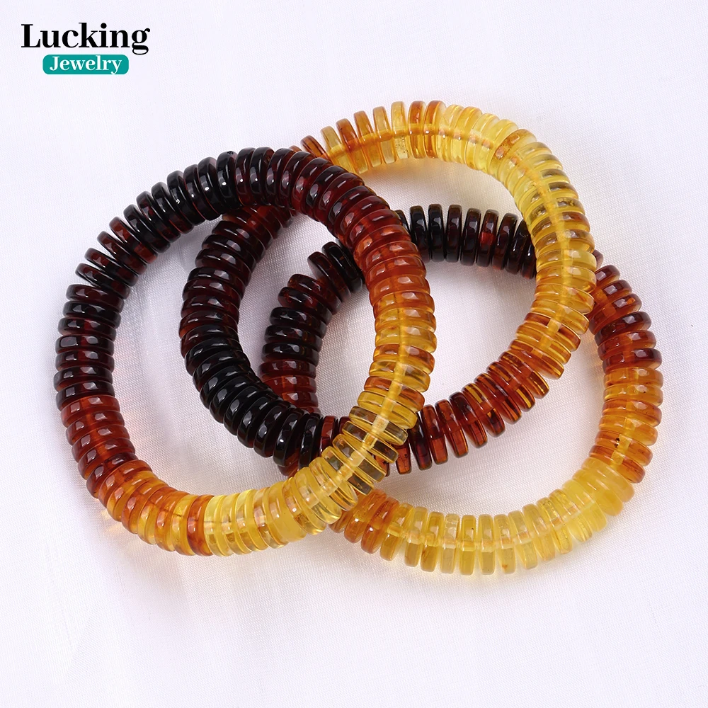 

10mm Real Natural Baltic Amber Rondelle Beads | Honey to Red Gradient Color Bracelet , Ultra-Clean Gemstone for Jewelry Making