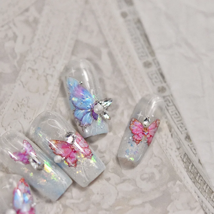 Flash Fragment Shell Light Butterfly High Quality Nail Stickers Spring Nail Art Decal Design Manicure Tool