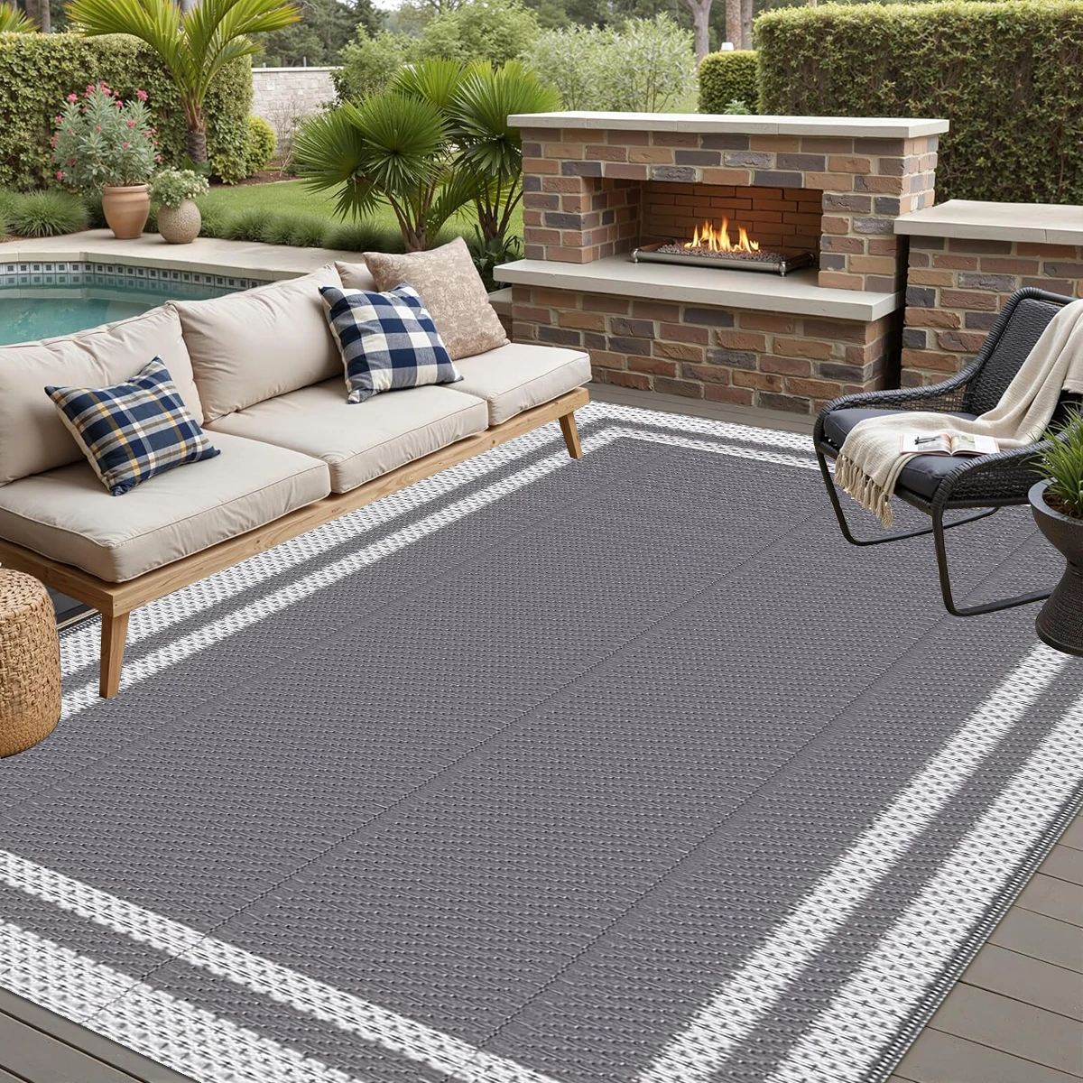 

244*305cm Outdoor Mats Waterproof Reversible Plastic Straw Patio Rugs PP Material Pipe Woven Carpets Picnic Mat