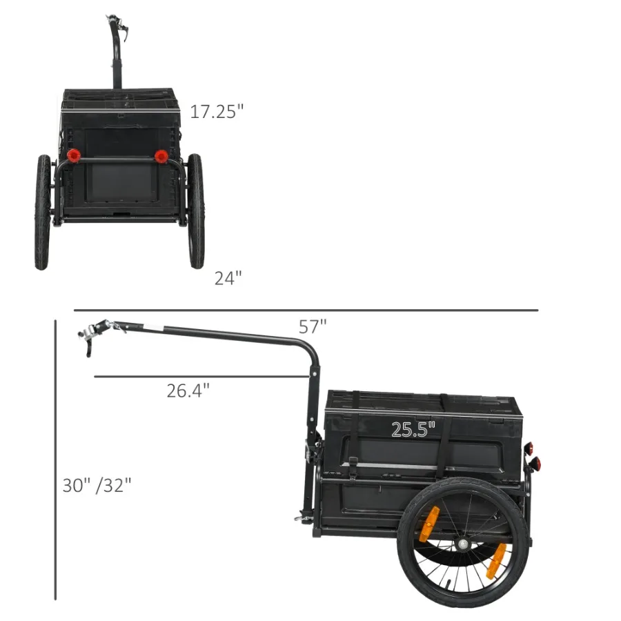 Trailer For Bike, Bicycle Cargo Trailer With Removable Storage Box, Galvanized Bottom