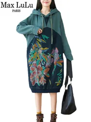 Max LuLu 2021 European Autumn New Design Ladies Printed Hooded Dresses Women Casual Long Sleeve Dress Female Oversized Vestidos