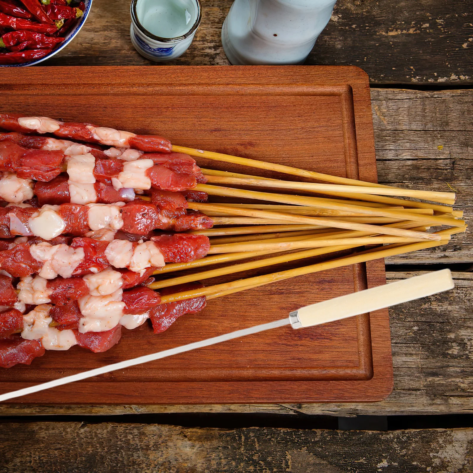 

25Pcs Stainless Steel Grilling Skewers Wood Handle Heavy Duty Metal Skewers for Bbq Meat Vegetable Outdoor Barbecue Party