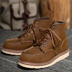 Vintage Men's Suede Boots Luxury Genuine Leather Platform Retro Style Quality Handmade Elegant Ankle Business Boots Shoes Man