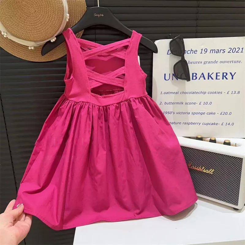 Girls Summer Dress Children's Cotton Fashionable Dress Summer Backless Baby Vest Princess Dress Trendy Short Sleeve