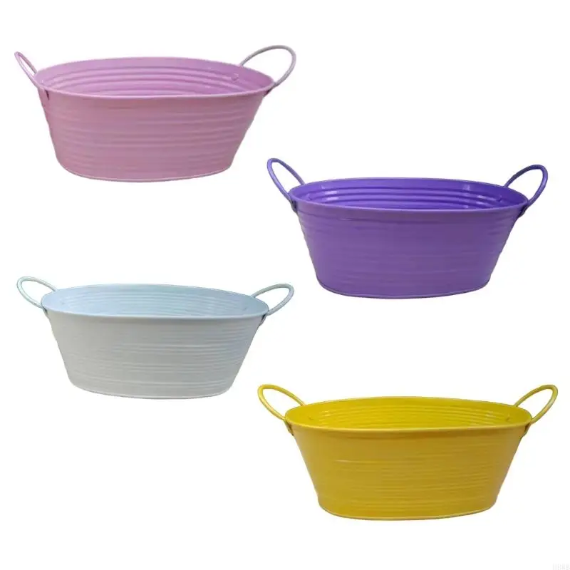 

H8WB Oval Iron Planter Container For Tabletop Garden Balcony And Party Decoration 2x