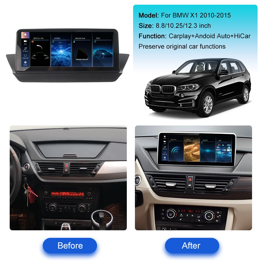 12.3 Inch For BMW X1 2010-2015 Car Radio Multimedia Player GPS Navigation CarPlay QLED Touch Anti Glare Screen DVD Head Unit