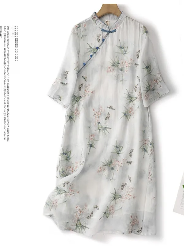 

Loose Cotton Linen Qipao Dr Large Size Chinese Sle National Faion Buttoned Dr Commute Sle ort Sve mid Length