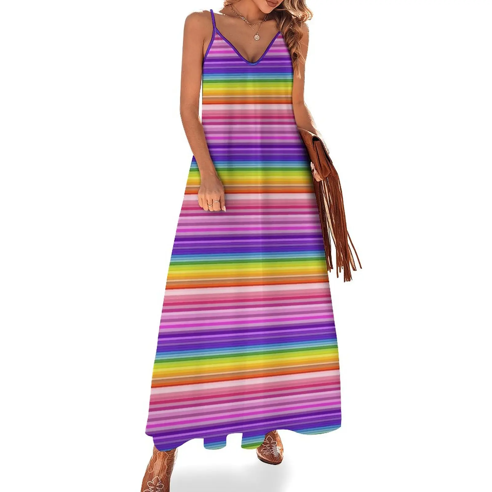 

Multi Colored Thin Stripes Rainbow Stripes Sleeveless Dress womans clothing summer dress woman 2024 clothes for women