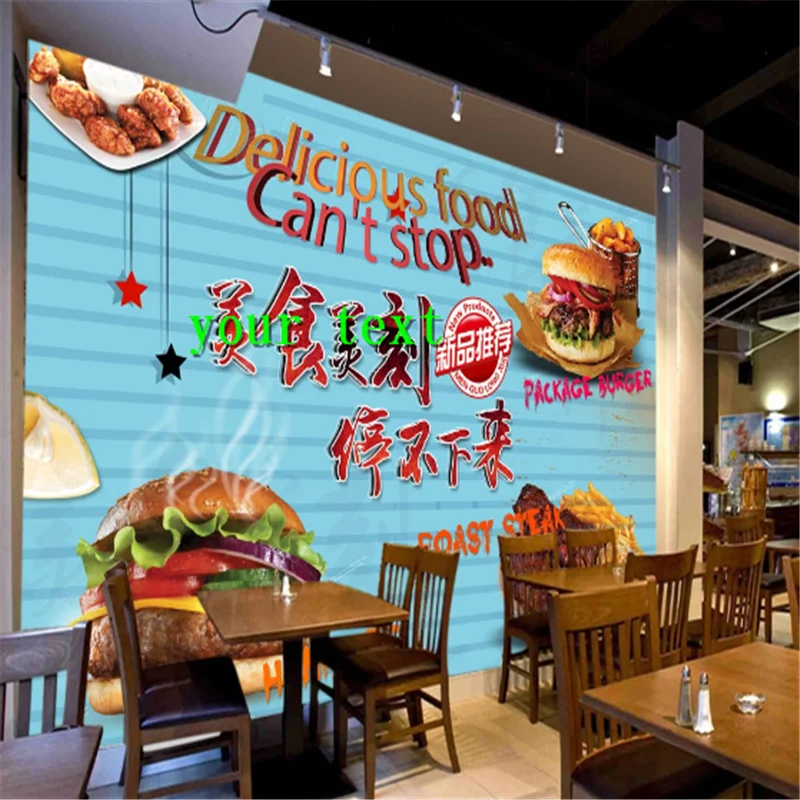 

Europe and American French fries Burger Wall Paper3D Fast Food Restaurant Snack Bar Industrial Decor Background Mural Wallpaper