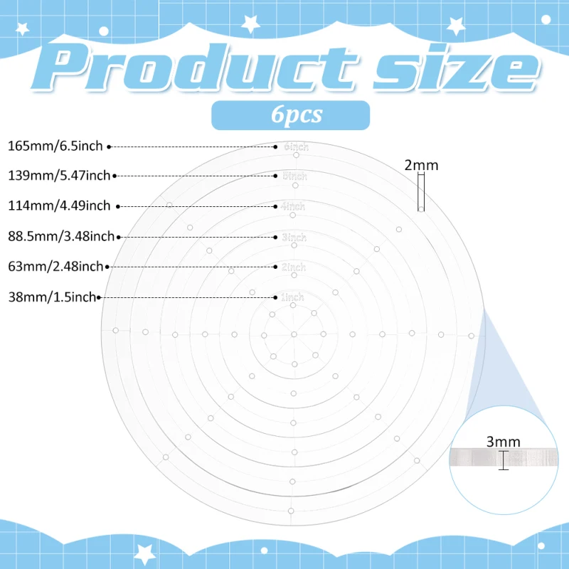 6Pcs Round Quilting Template Set 1/2/3/4/5/6 inch Acrylic Embroidery Tool Drawing Line Template for Hand Quilting and Embroidery