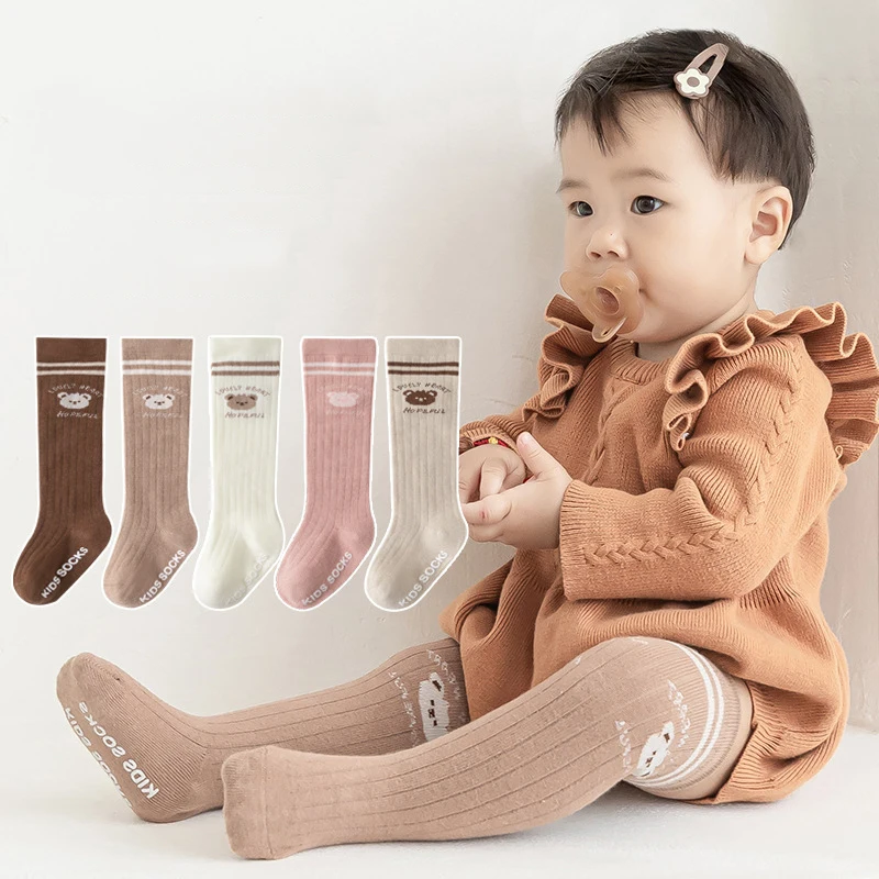 Chaussettes longues en coton pour nouveau-né et enfant en bas âge, douces, élastiques, chaudes, mignonnes, dessin animé, désossées, fille, garçon,