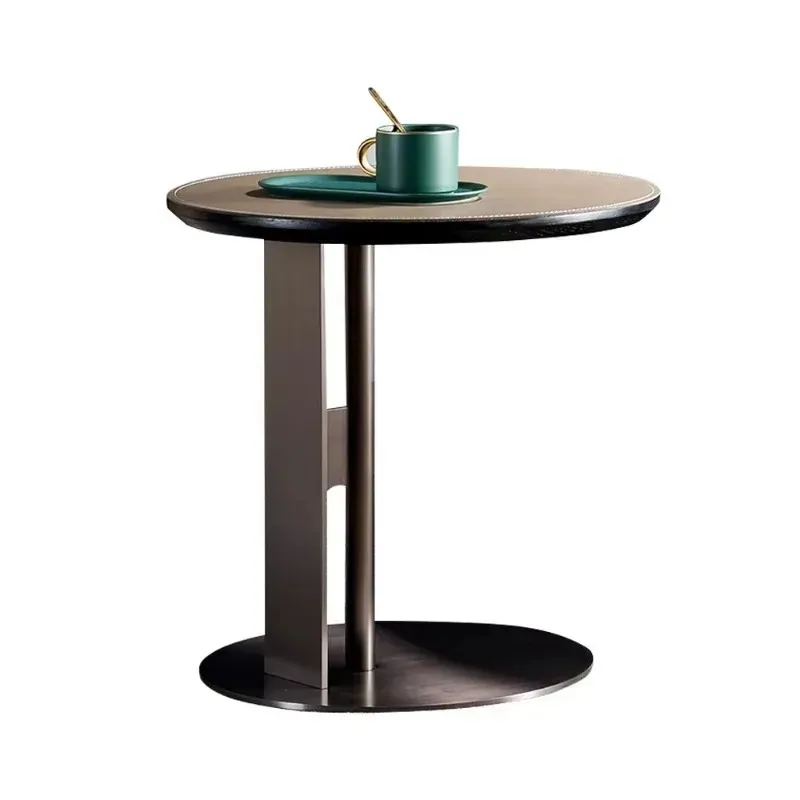 

Nordic luxury modern style home furniture stainless steel base round side table corner coffee table with leather top