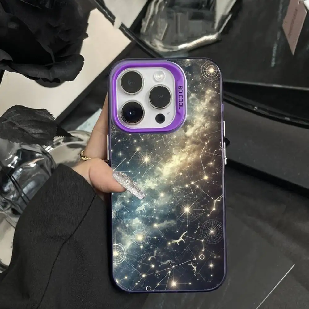 حافظة هاتف فنية من اثني عشر كوكبة لهاتف آيفون 16,15,14,17,13,12,11,XS,Mini,Pro,SE,MAX غطاء سيليكون أرجواني غير لامع