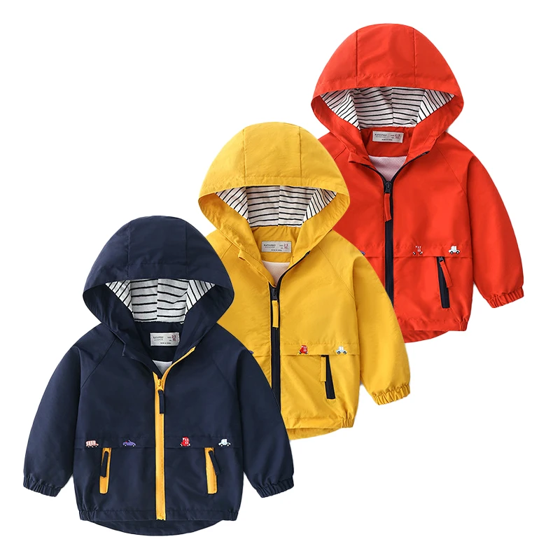 Abrigo de alta calidad para niños de primavera y otoño, abrigo deportivo con capucha y cremallera con dibujos de coches para niños de 2 a 6 años, cortavientos