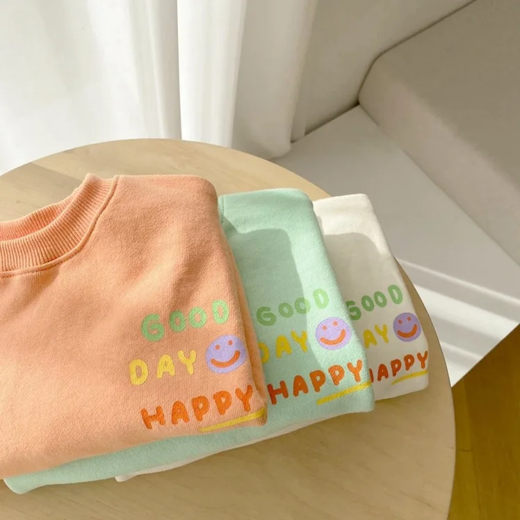 2024 Spring New Baby Cartoon Letter Sweatshirt Infant Long Sleeve Pullover Boy Girls Fashion Baby Smile Sweatshirt Clothes