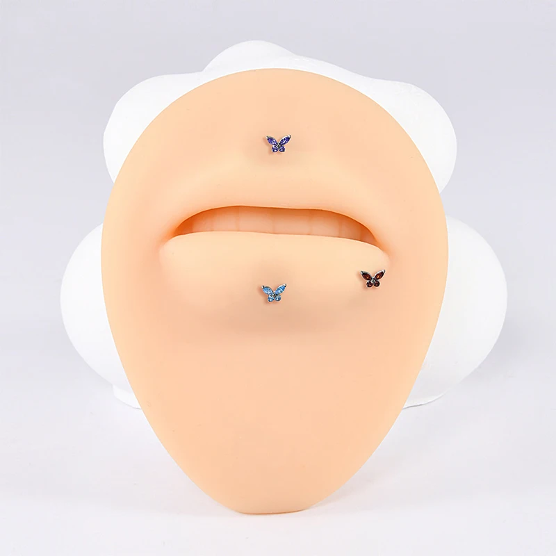 1PC G23 Titanium Internal Thread Butterfly CZ Labret Stud Tragus Cartilage Conch Earring Helix Stud Nose Piercing Body Jewelry